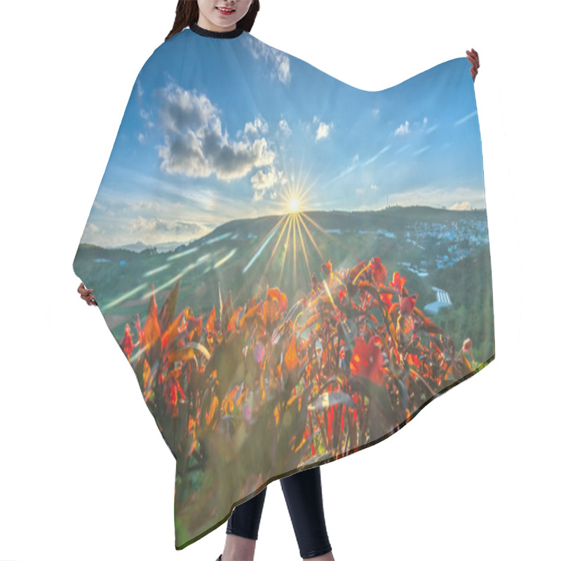 Personality  Morning Scene When The Sun Rises From The Crest Of The Mountain And Solar Flare To Welcome The Beautiful New Day Flower Pot Hair Cutting Cape