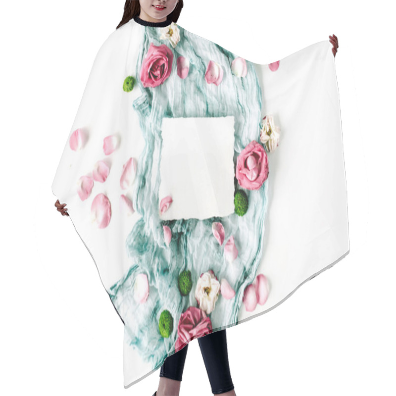 Personality  Paper Blank With Red Roses And Textile Hair Cutting Cape