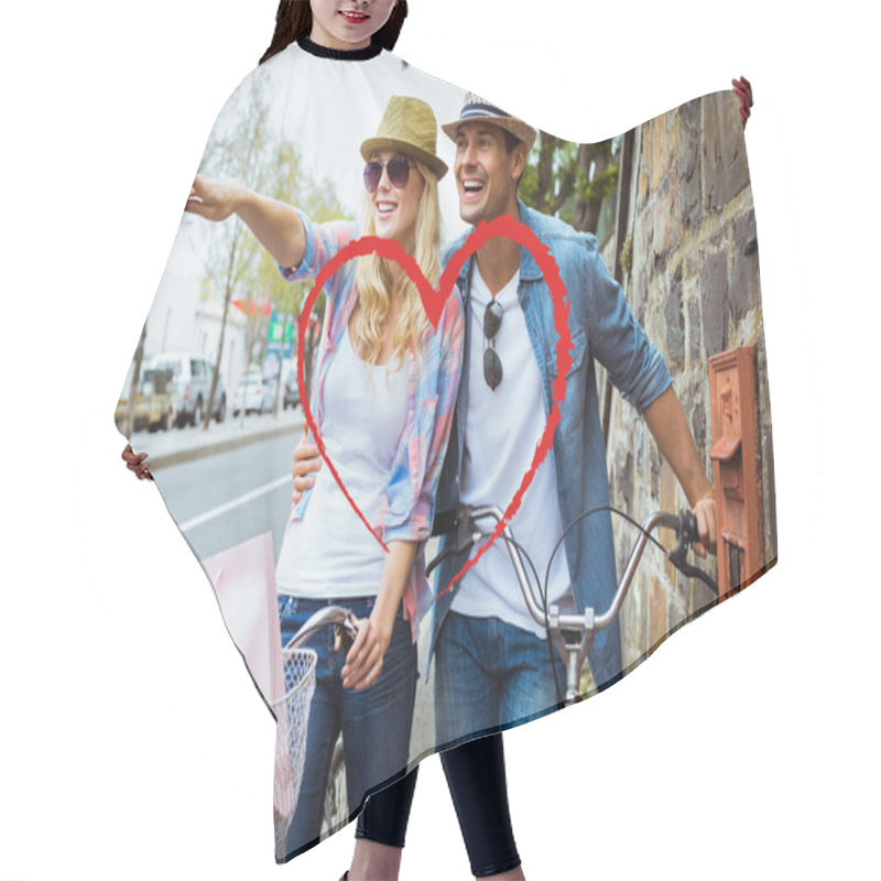 Personality  Composite Image Of Cute Valentines Couple Hair Cutting Cape