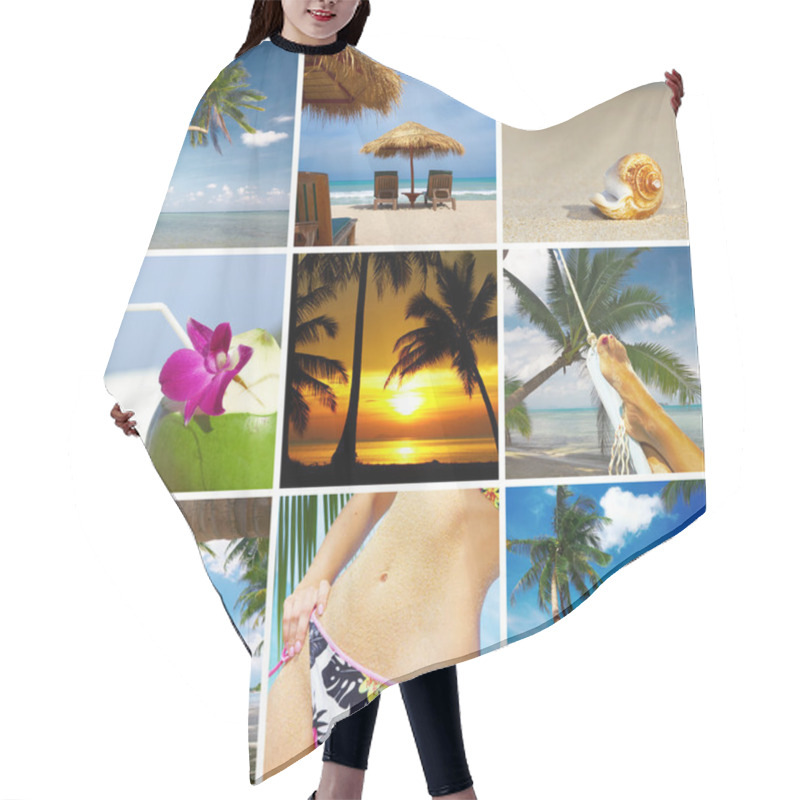 Personality  Summertime Theme Photo Collage Composed Of Few Images Hair Cutting Cape