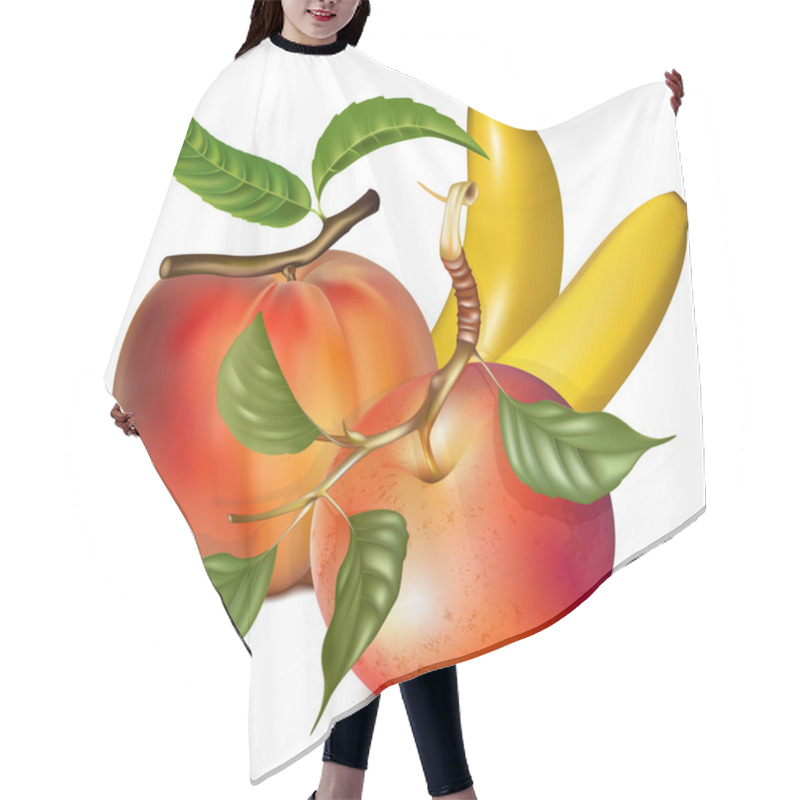 Personality  Vector Ripe Peach, Apple And Banan. Hair Cutting Cape