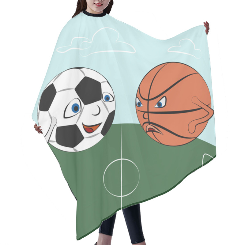 Personality  Cartoon Sport Balls On The Field. Vector Illustration. Hair Cutting Cape