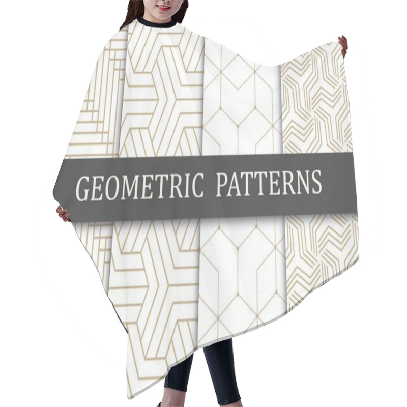 Personality  Set Of Geometric Seamless Patterns. Abstract Geometric Graphic Design Print Pattern. Seamless Geometric Golden Lines Pattern. Hair Cutting Cape