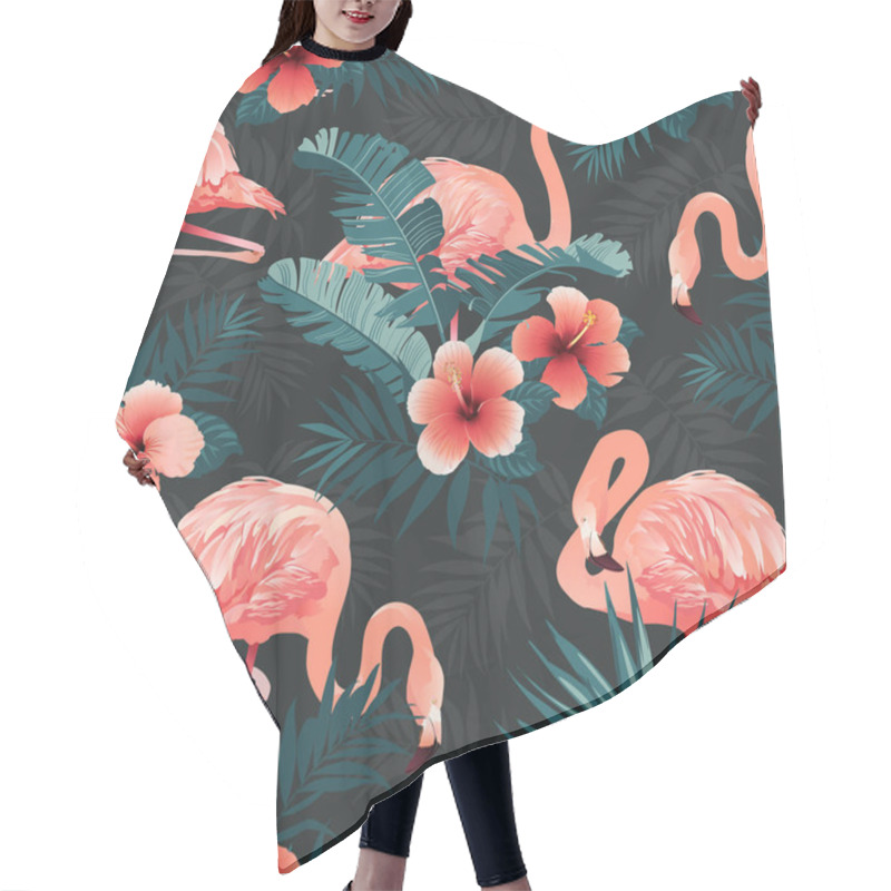 Personality  Beautiful Flamingo And Tropical Flowers Seamless Pattern, Vector Illustration Hair Cutting Cape