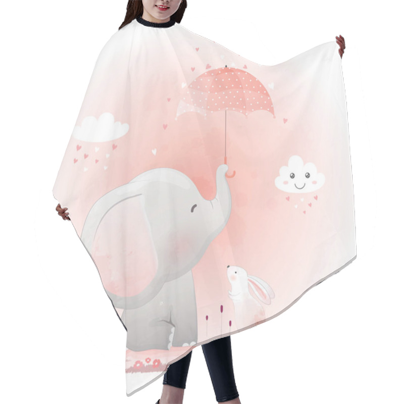 Personality  Cute Elephant And Bunny With Umbrella Cartoon Hand Drawn Vector  Hair Cutting Cape