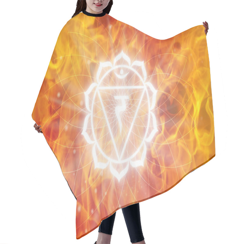 Personality  Manipura Chakra Symbol On A Fire Background. This Is The Third Chakra, Also Called The Solar Plexus Hair Cutting Cape