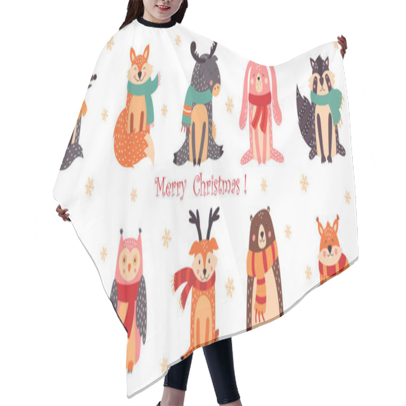 Personality  Set Of Cute Christmas Design Elements With Woodland Animals Hair Cutting Cape