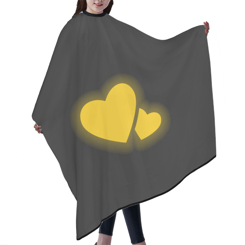 Personality  Big And Small Hearts Yellow Glowing Neon Icon Hair Cutting Cape