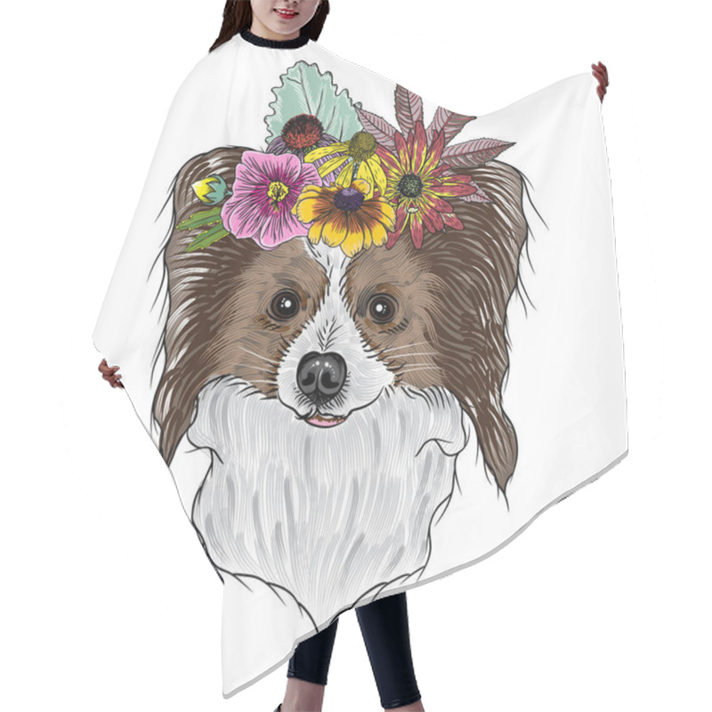 Personality  Papillon Puppy In The Exotic Flowers Hair Cutting Cape