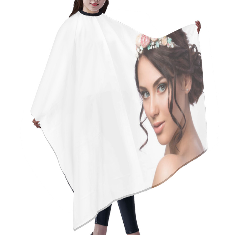 Personality  Portrait Of Young Beautiful Bride Hair Cutting Cape