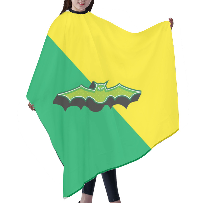 Personality  Bat With Extended Wings In Frontal View Green And Yellow Modern 3d Vector Icon Logo Hair Cutting Cape