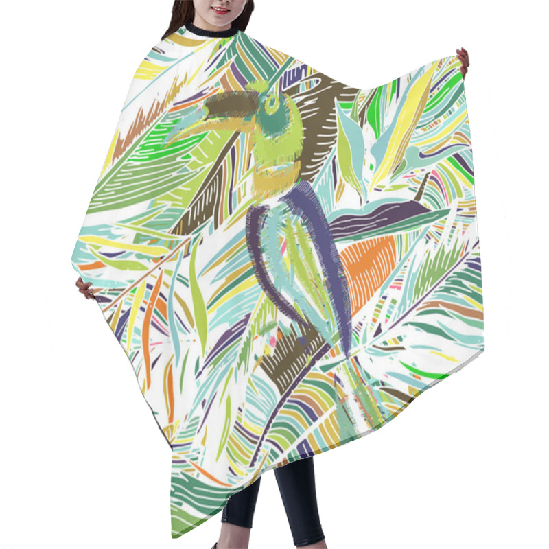 Personality  Tropical Pattern. Seamless Background With Palm  Leaves, Toucan  Hair Cutting Cape