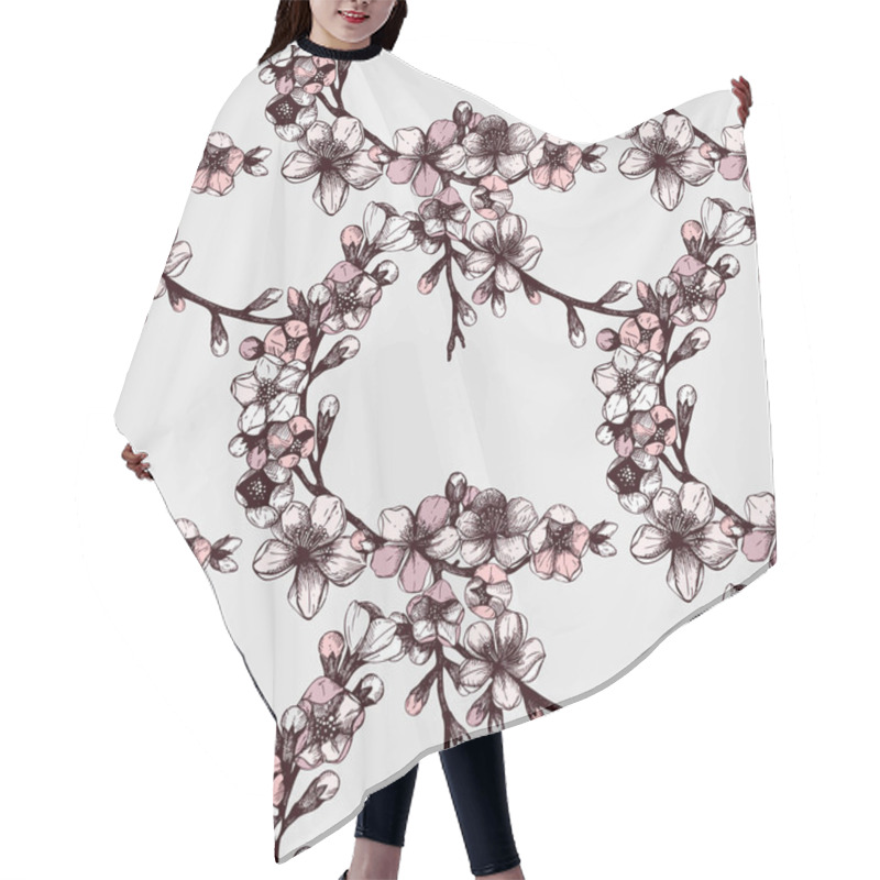 Personality  Seamless Pattern With Hand Drawn Blooming Fruit Tree Twig Hair Cutting Cape