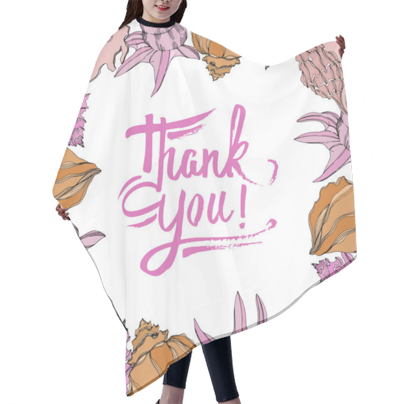 Personality  Vector Summer Beach Seashell Tropical Elements. Frame With Thank You Lettering. Hair Cutting Cape