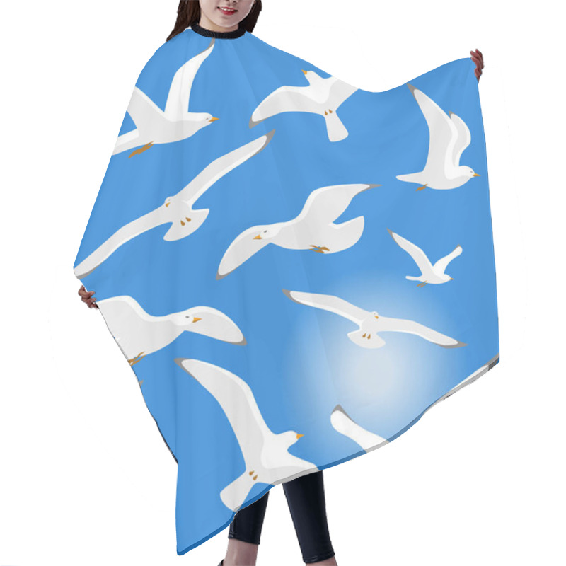 Personality  Seagulls Isolated On Blue Background Hair Cutting Cape