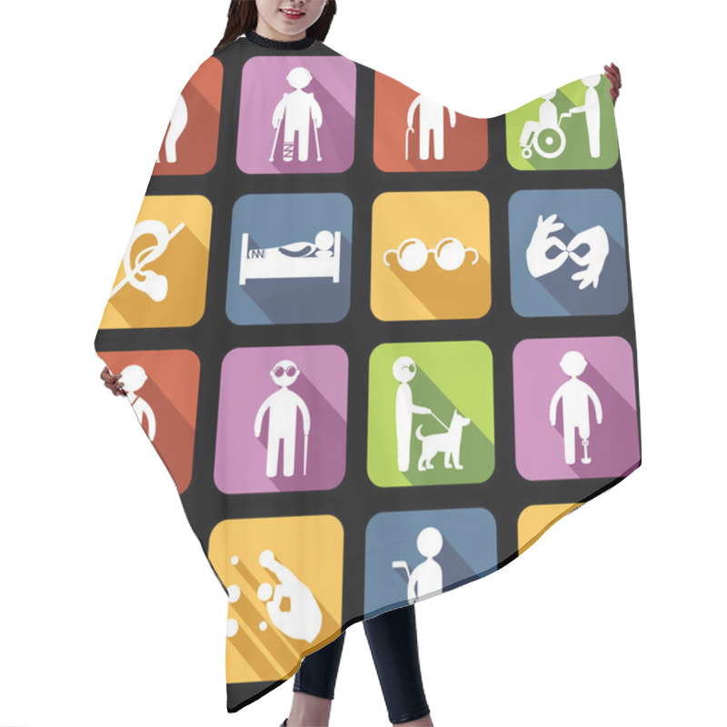 Personality  Disabled Icons Set Flat Hair Cutting Cape