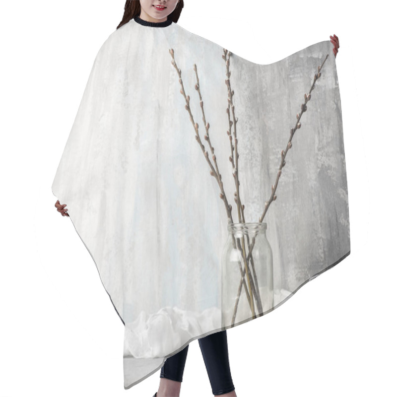 Personality  Willow Branches On Wooden  Table, Close Up Hair Cutting Cape