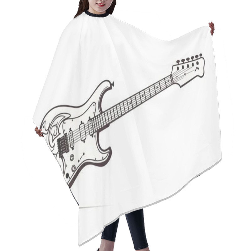 Personality  An Artistic Rendition Of An Electric Guitar With Intricate Tribal Patterns In Black And White. Hair Cutting Cape