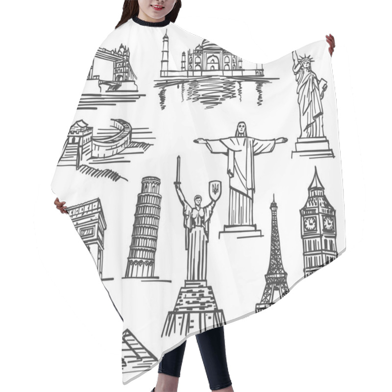 Personality  Exercise Book Sketch Of Hand Drawn Tourist Places. Hair Cutting Cape