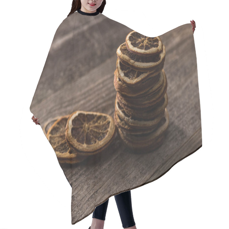 Personality  Dried Citrus Slices On Wooden Brown Surface Hair Cutting Cape