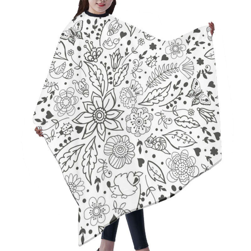 Personality  Pattern With  Flowers And Cute Animals. Hair Cutting Cape