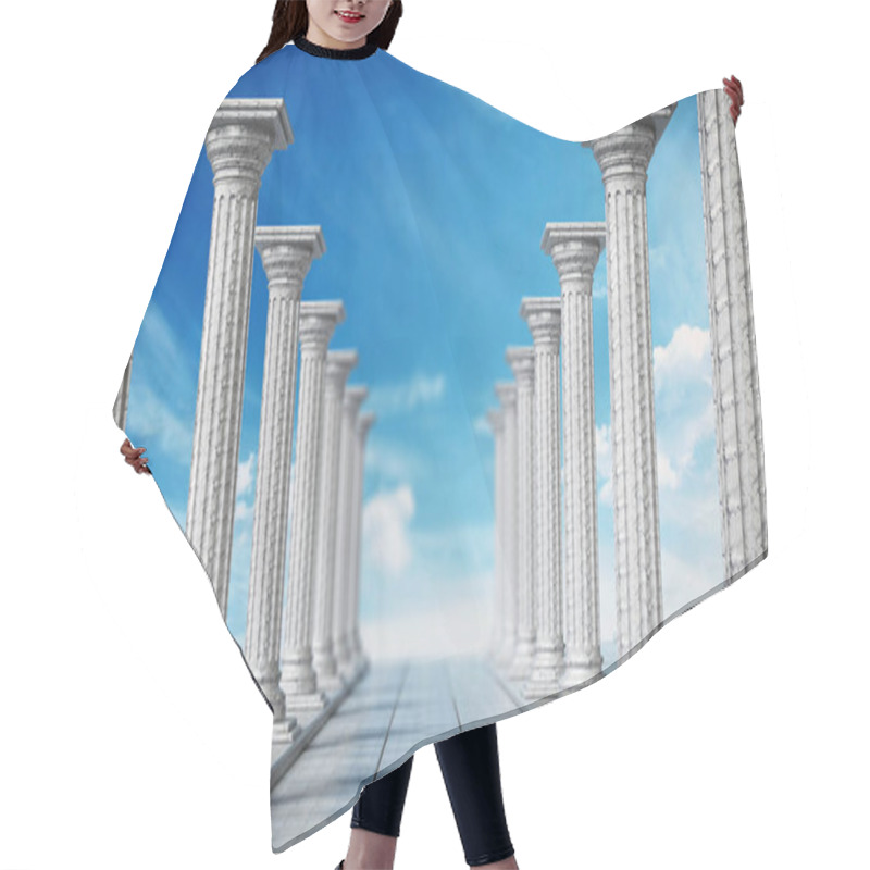 Personality  Ancient Ruins Of Greek Pillars Against Blue Sky. 3D Illustration. Hair Cutting Cape