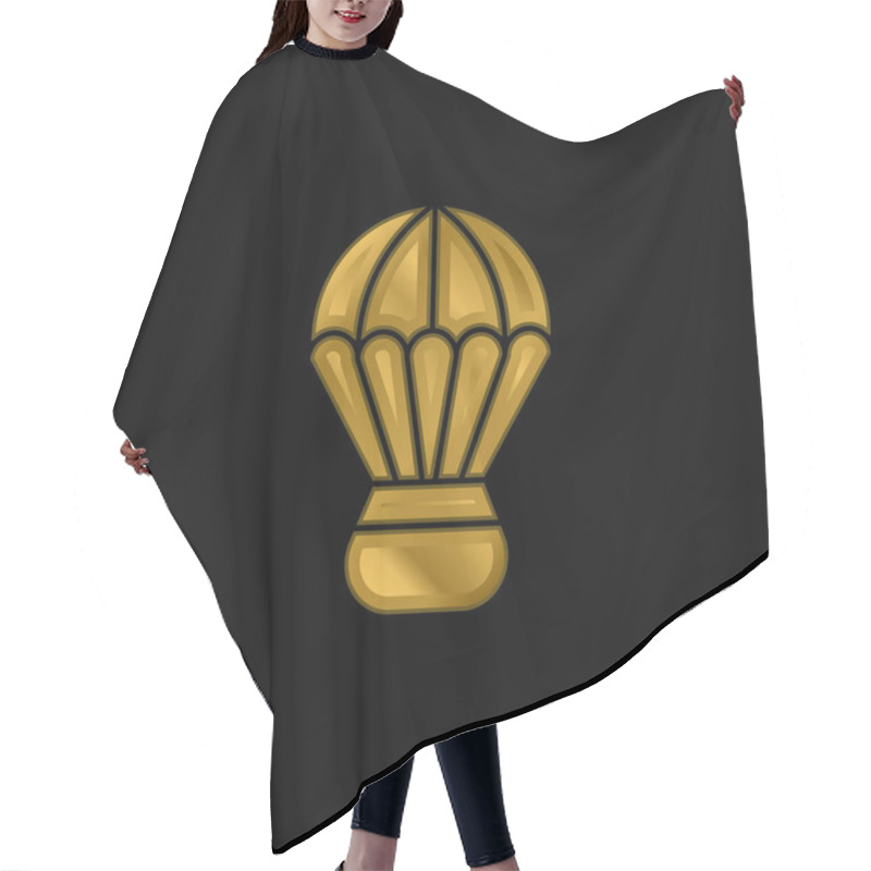 Personality  Adventure Sports Gold Plated Metalic Icon Or Logo Vector Hair Cutting Cape