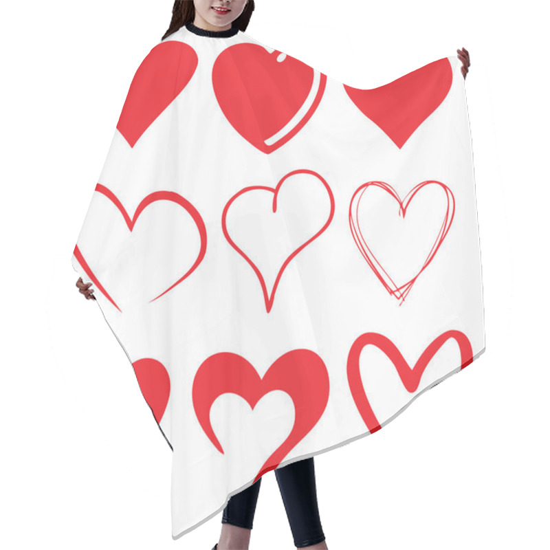 Personality  Set Of Red Hearts On White Hair Cutting Cape