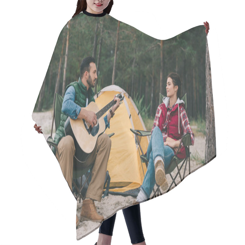 Personality  Man Playing Acoustic Guitar For Wife On Camping Hair Cutting Cape