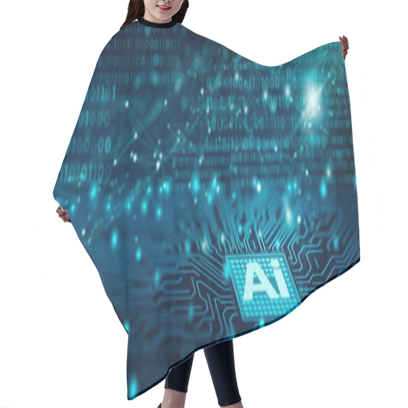 Personality  Ai Chipset On Computer Circuit Board. Artificial Intelligence, Data Mining, And Deep Learning Modern Computer Technology. Ai CPU Concept. 3D Rendering. Hair Cutting Cape