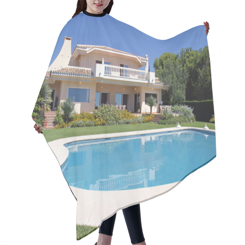 Personality  Luxury Swimming Pool And Exterior Of Villa In Spain Hair Cutting Cape