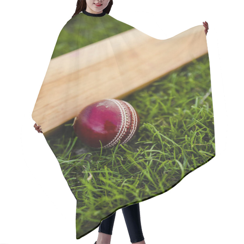 Personality  Cricket Bat And Ball On Green Grass Hair Cutting Cape