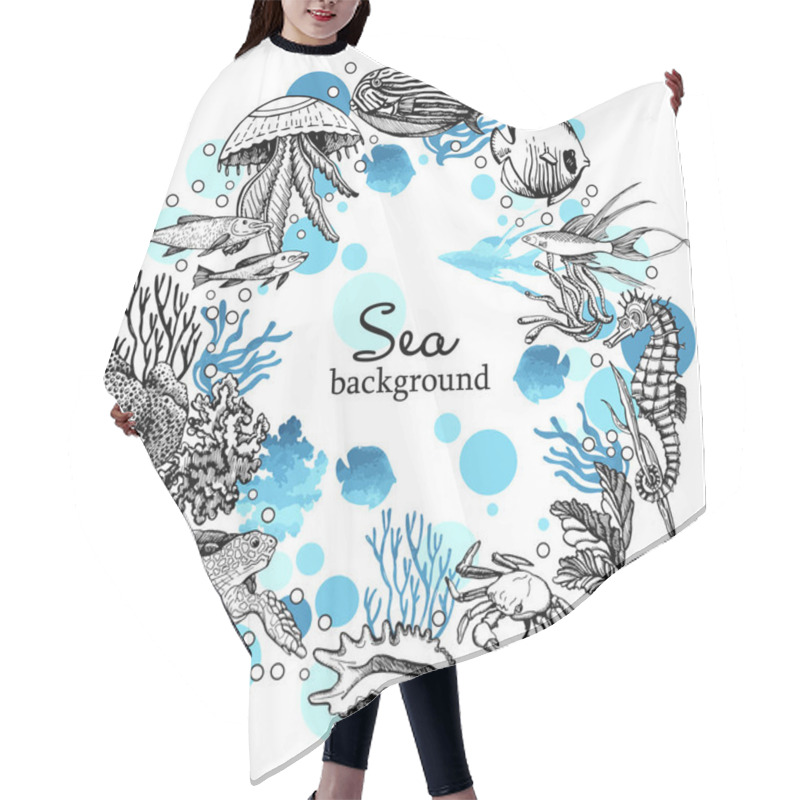 Personality  Sea Background And Marine Animals Hair Cutting Cape