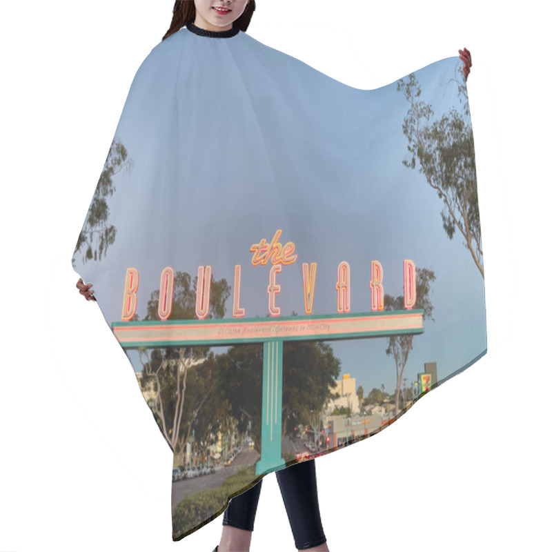 Personality  November 18, 2022, San Diego California. The Boulevard Street Sign Located On El Cajon Boulevard.  Hair Cutting Cape