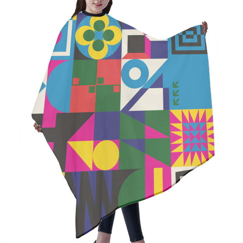 Personality  Modern Art Pattern Inspired By Bauhaus Design Made With Abstract Geometric Shapes And Bold Forms. Digital Graphics Elements For Poster, Cover, Art, Presentation, Prints, Fabric, Wallpaper And Etc. Hair Cutting Cape