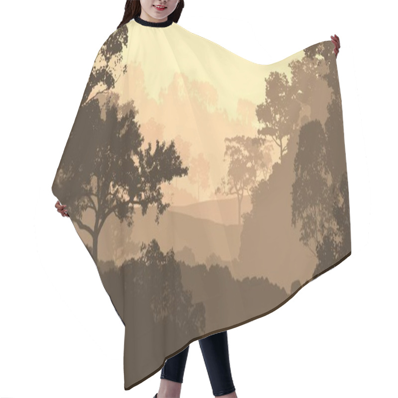 Personality  Abstract Silhouetted Background With Foggy Forest Trees Hair Cutting Cape