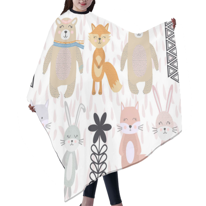 Personality  Cute Scandinavian Style Animals And Design Elements Hair Cutting Cape