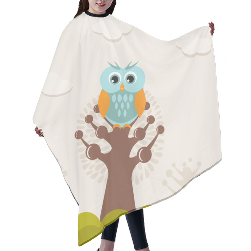 Personality  Cute Owl On The Tree Hair Cutting Cape