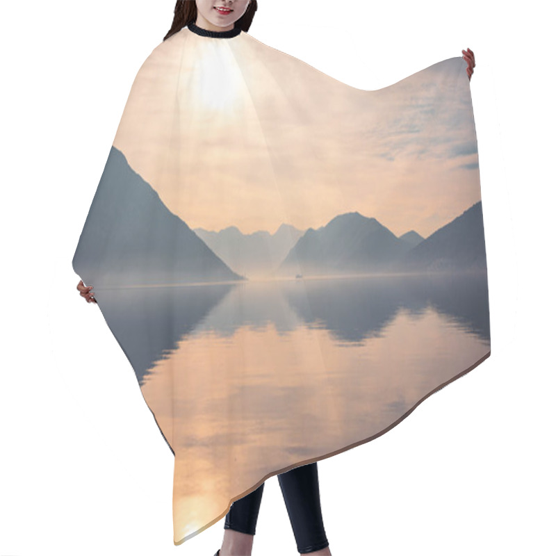 Personality  Beautiful Sunset On Lake And Mountain- Montengro, Bay Of Kotor Hair Cutting Cape