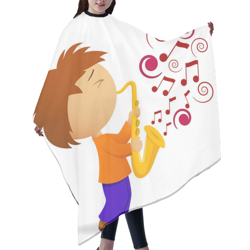 Personality  Cartoon Saxophonist With Abstract Music Note Hair Cutting Cape