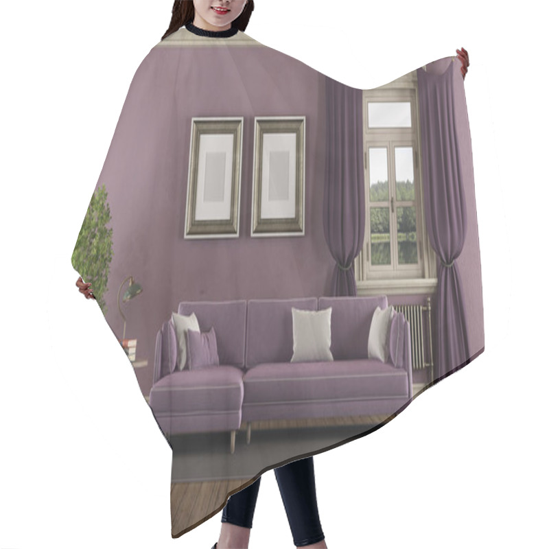 Personality  Purple Retro Living Room With Elegant Sofa - 3d Rendering Hair Cutting Cape