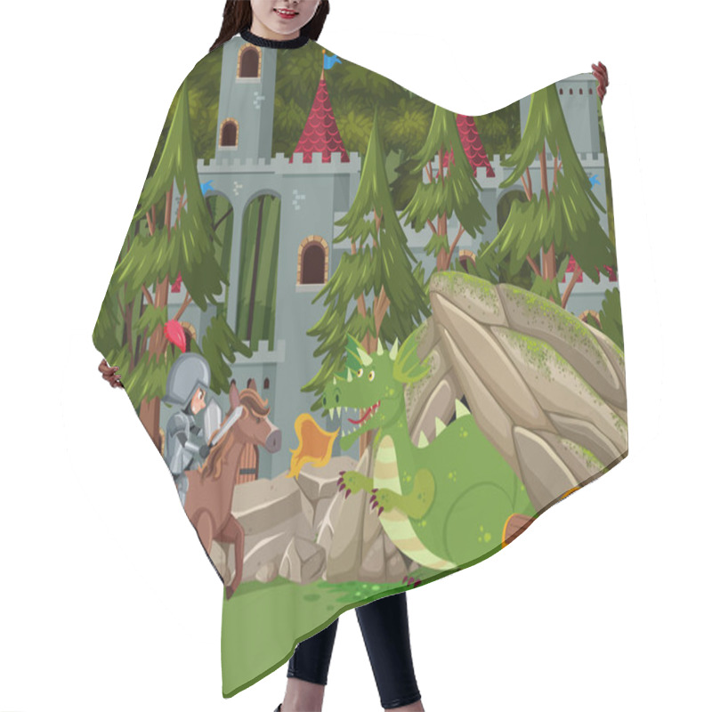 Personality  Knights Fight With Dragon At The Castle Illustration Hair Cutting Cape