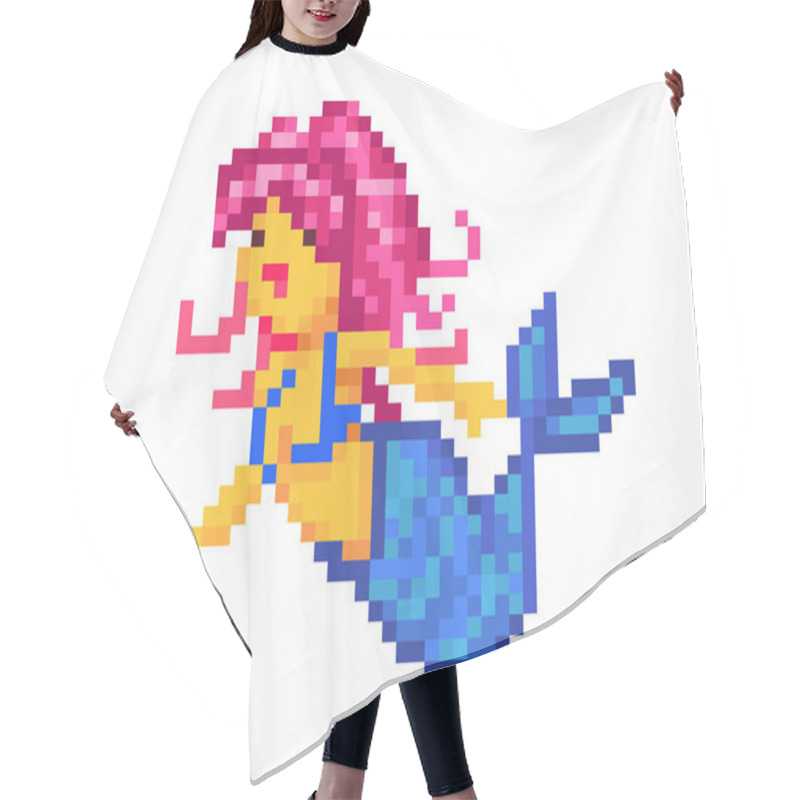 Personality  Cute Mermaid With Pink Hair, Pixel Art Character Isolated On Whi Hair Cutting Cape