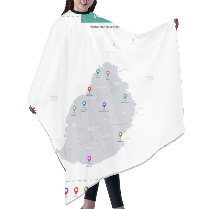 Personality  Mauritius Map With Location Pointer Marks. Infographic Vector Template, Isolated On White Background.  Hair Cutting Cape