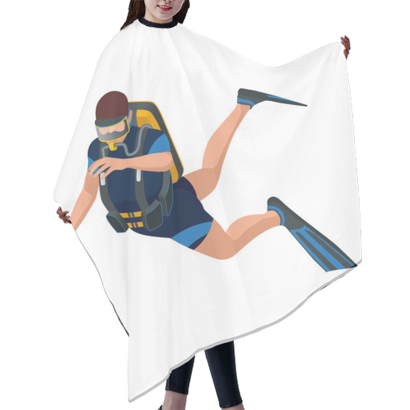 Personality  Scuba Diver Diving Man Front View. Scuba Diving Flat 3d Isometric Vector Illustration. Scuba Diver Swimming Under Water. Hair Cutting Cape