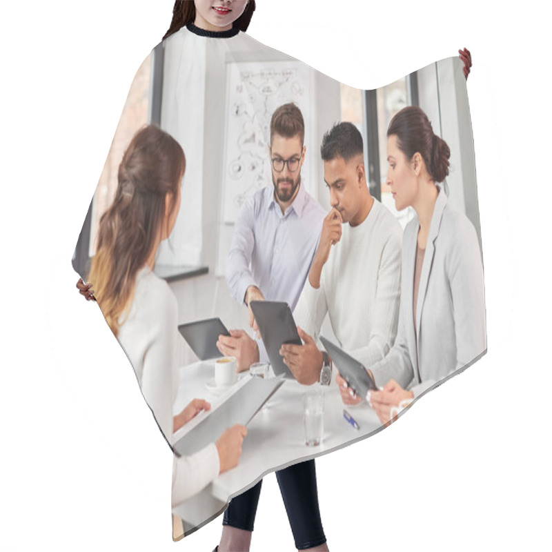 Personality  Team Of Recruiters With Tablet Pc At Job Interview Hair Cutting Cape