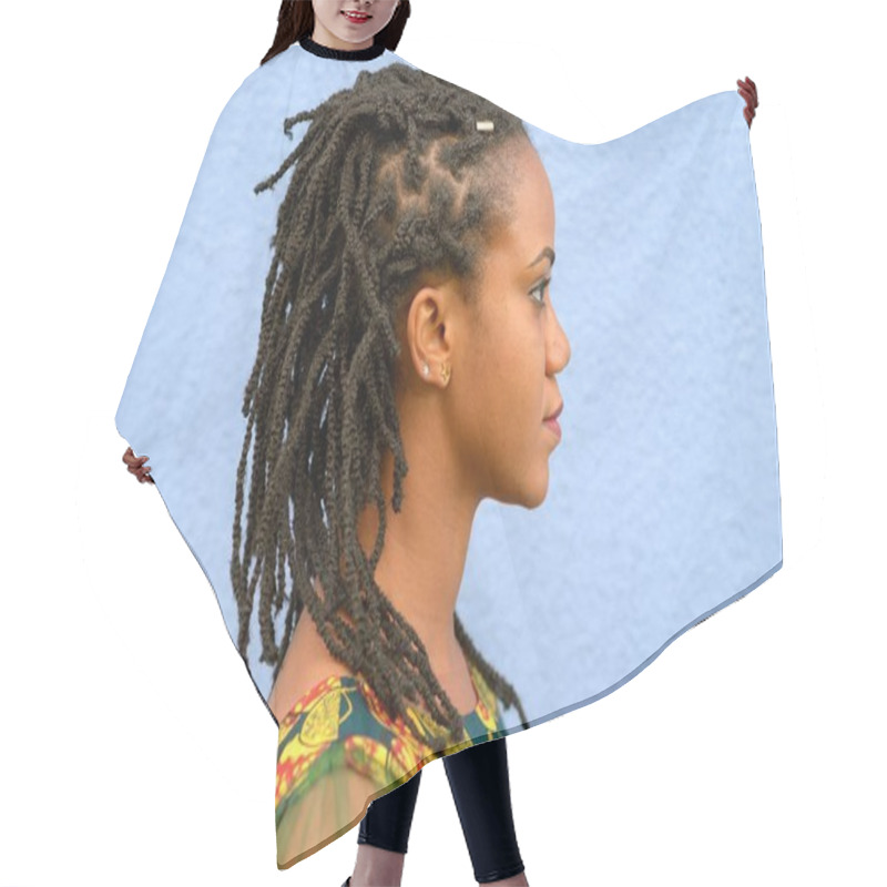 Personality  Side View Portrait Of A Woman With Dreadlocks Hair Cutting Cape