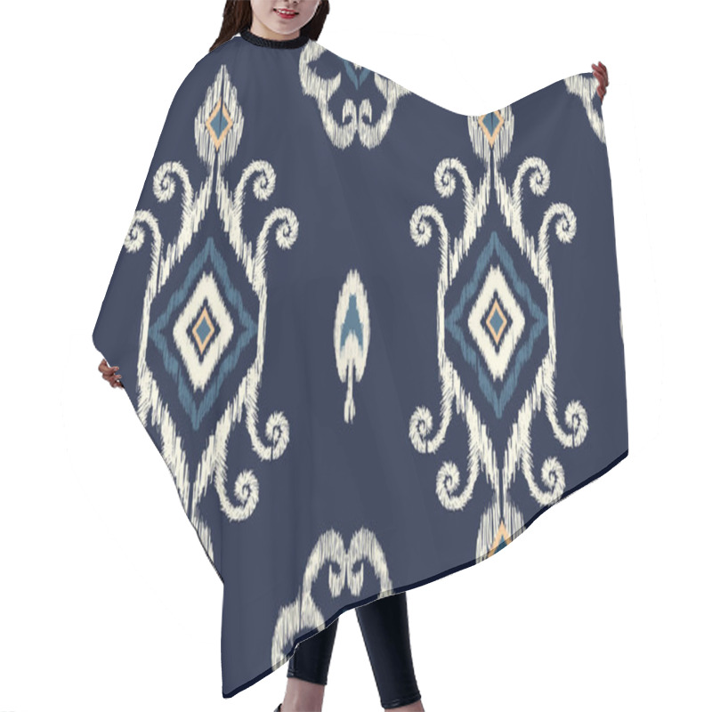 Personality  African Ikat Paisley Embroidery On Navy Blue Background.geometric Ethnic Oriental Seamless Pattern Traditional.Aztec Style Abstract Vector Illustration.design For Texture,fabric,clothing,wrapping. Hair Cutting Cape