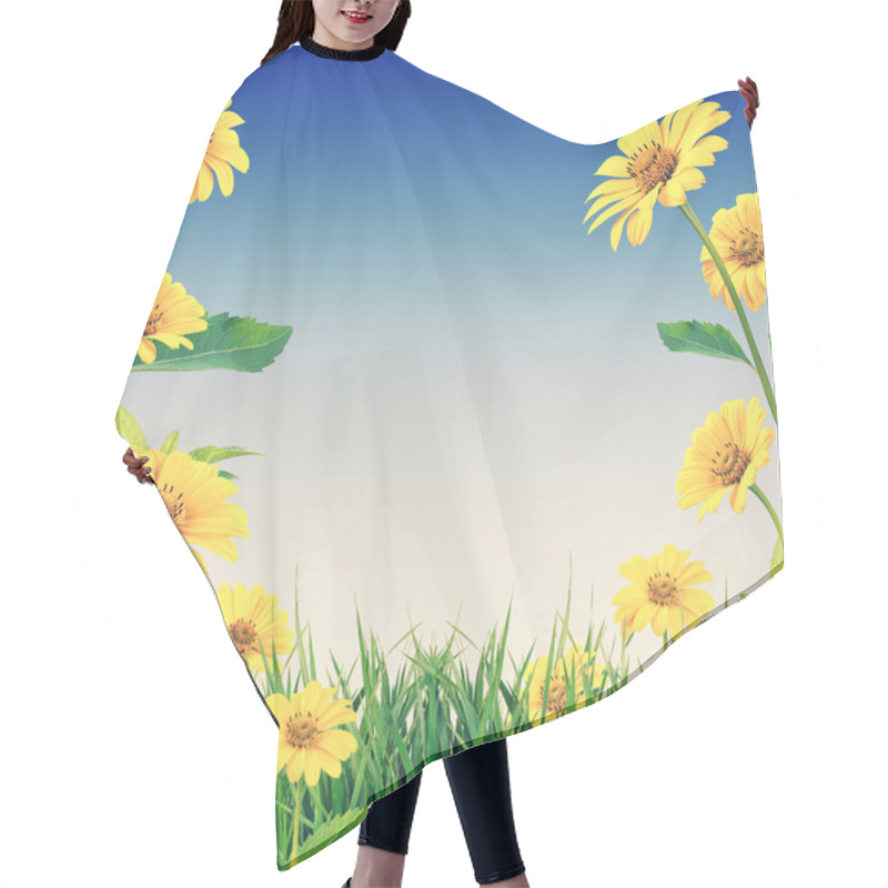 Personality  Blue Sky And Yellow Daisies Hair Cutting Cape