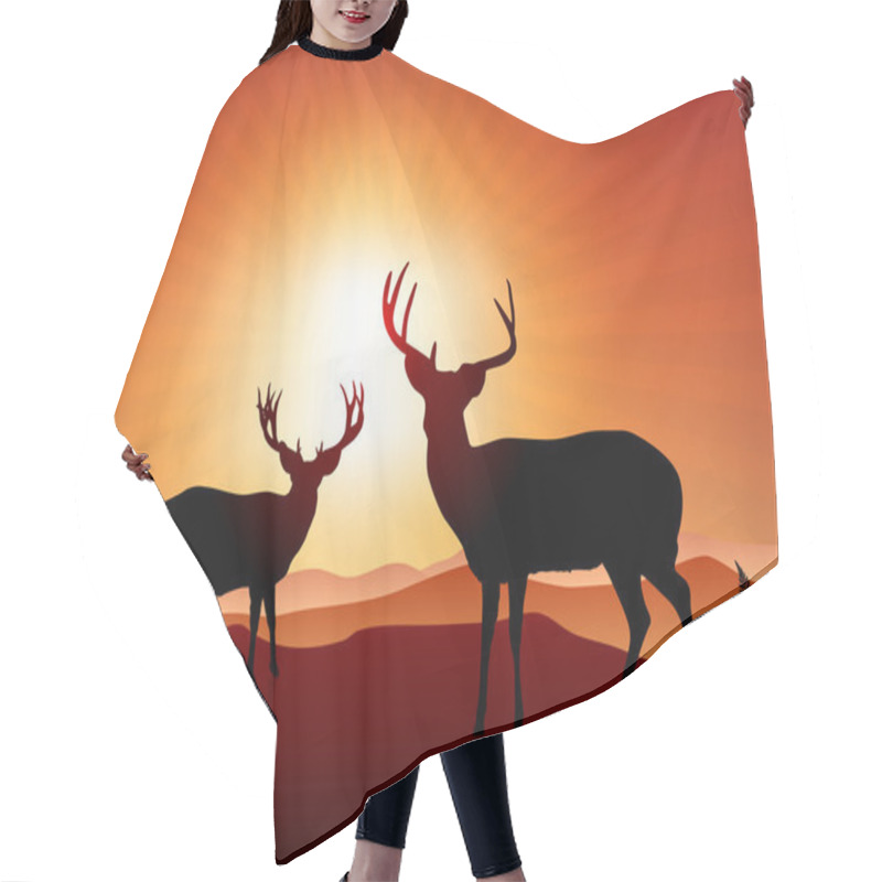 Personality  Deer On Sunset Background Hair Cutting Cape